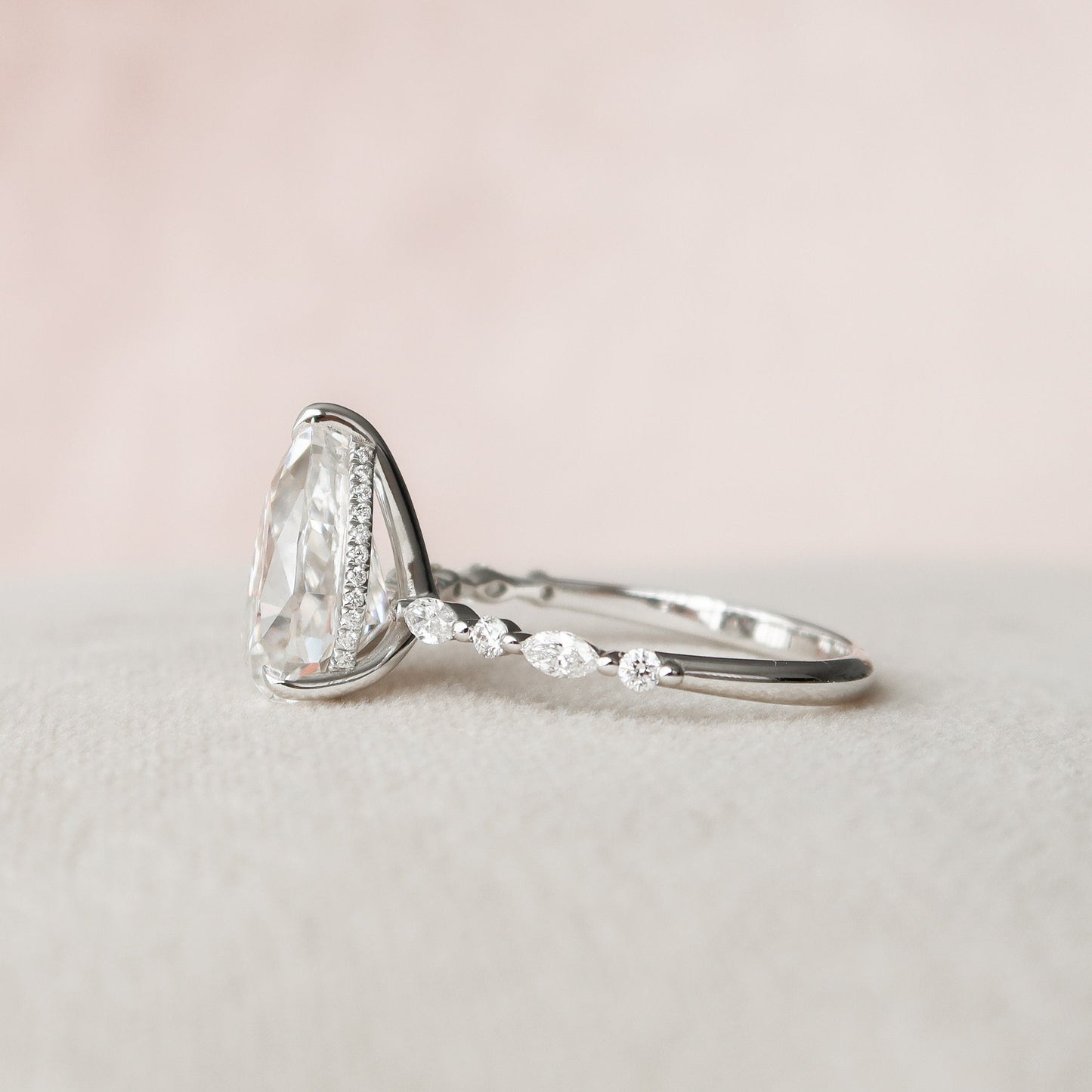 4.0 CT Pear Cut Hidden Halo Setting Moissanite Engagement Ring 3