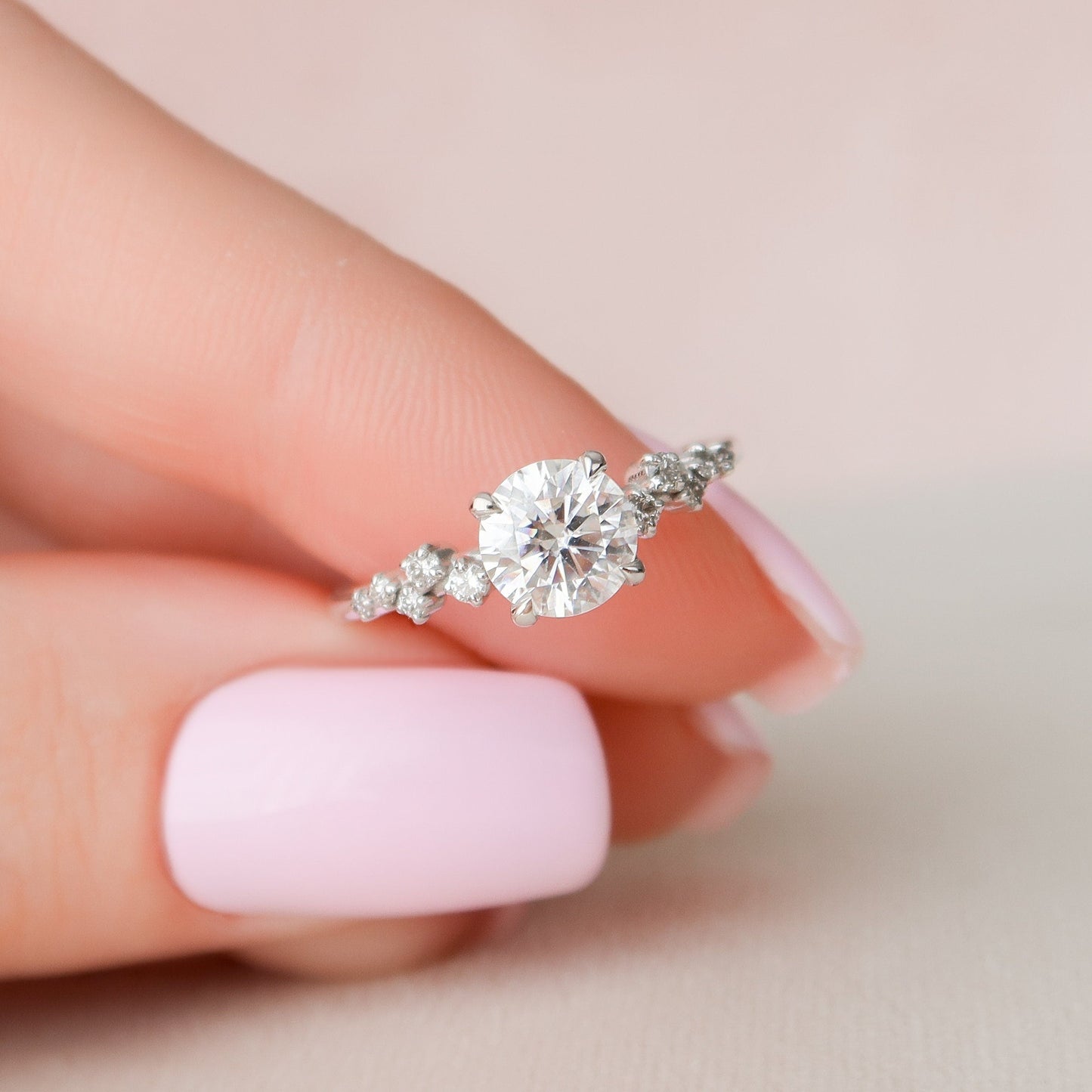 1.0 CT Round Hidden Halo Pave Style Moissanite Engagement Ring 8