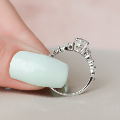 1.5 CT Oval Cut Cluster Pave Moissanite Engagement Ring 5