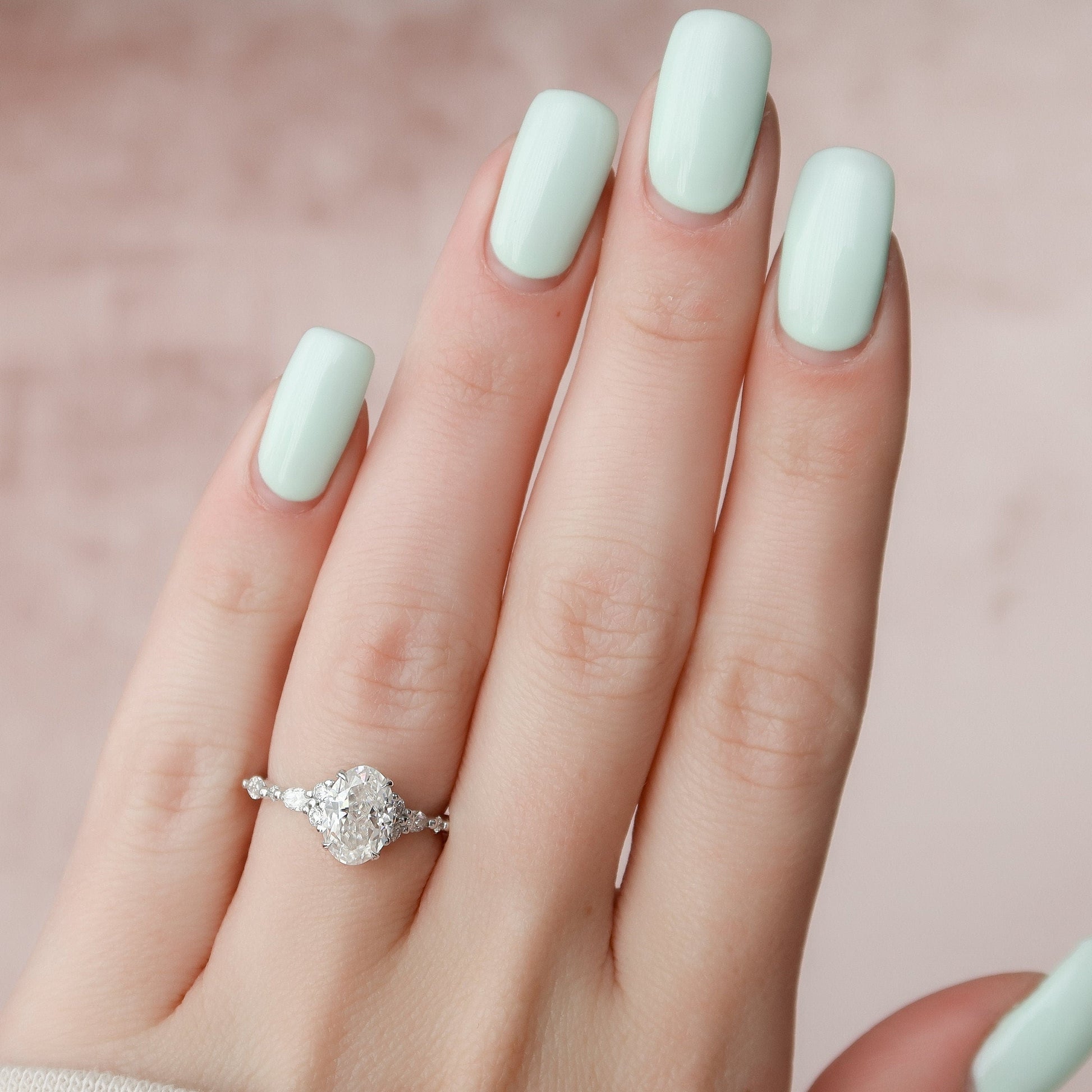 1.5 CT Oval Cut Cluster Pave Moissanite Engagement Ring 7