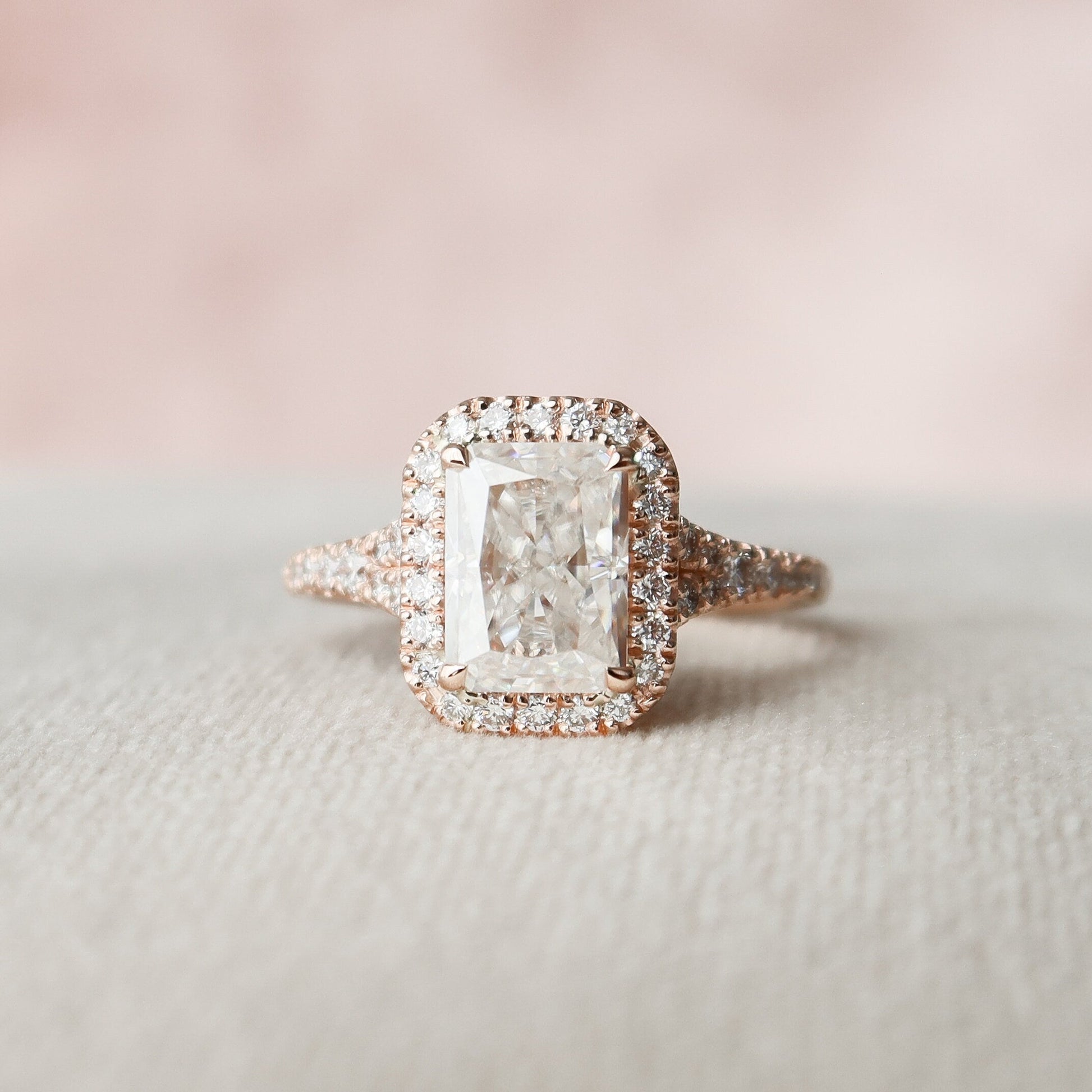 3.50 CT Radiant Halo & Pave Split Shank Moissanite Engagement Ring 1