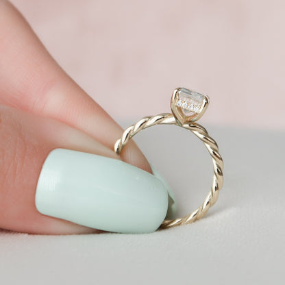 2.0 CT Emerald Twisted Shank Hidden Halo Moissanite Engagement Ring 9