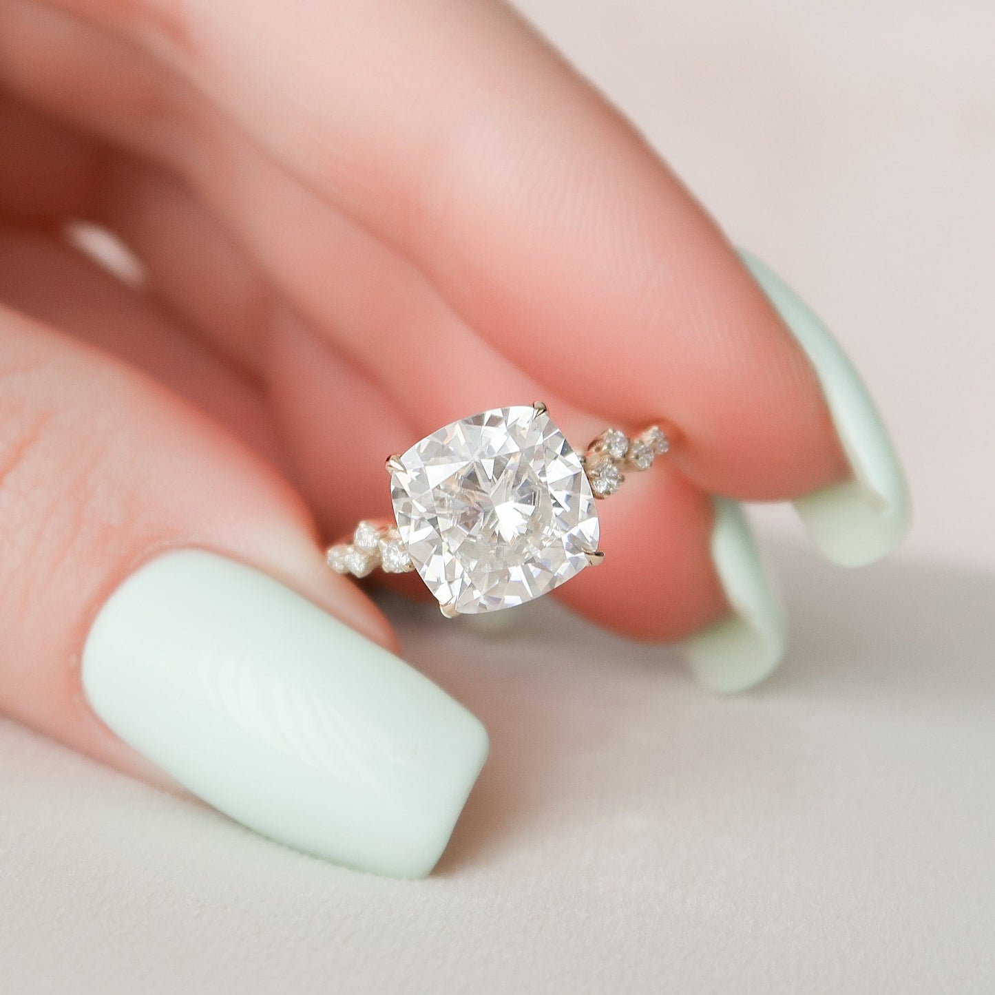 4.0 CT Cushion Hidden Halo Pave Style Moissanite Engagement Ring 2