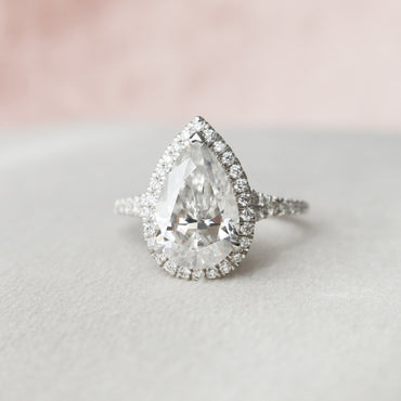 3.0 CT Pear Halo & Pave Split Shank Moissanite Engagement Ring 1