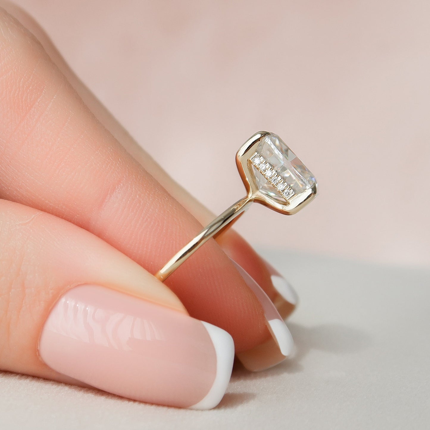 4.5 CT Cushion Cut Hidden Halo Style Moissanite Engagement Ring 5