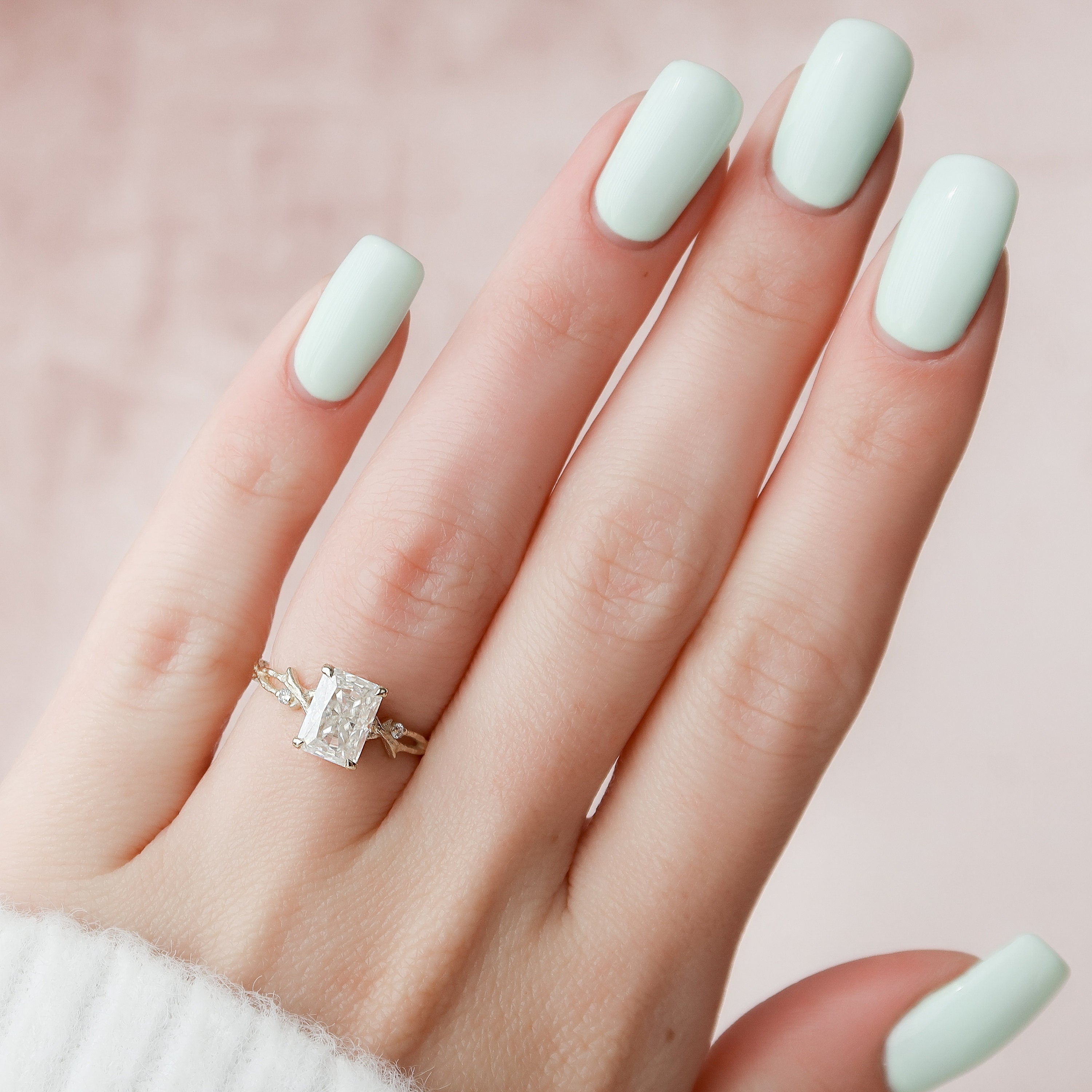 2.0 CT Radiant Cut Twig Pave Moissanite Engagement Ring 5