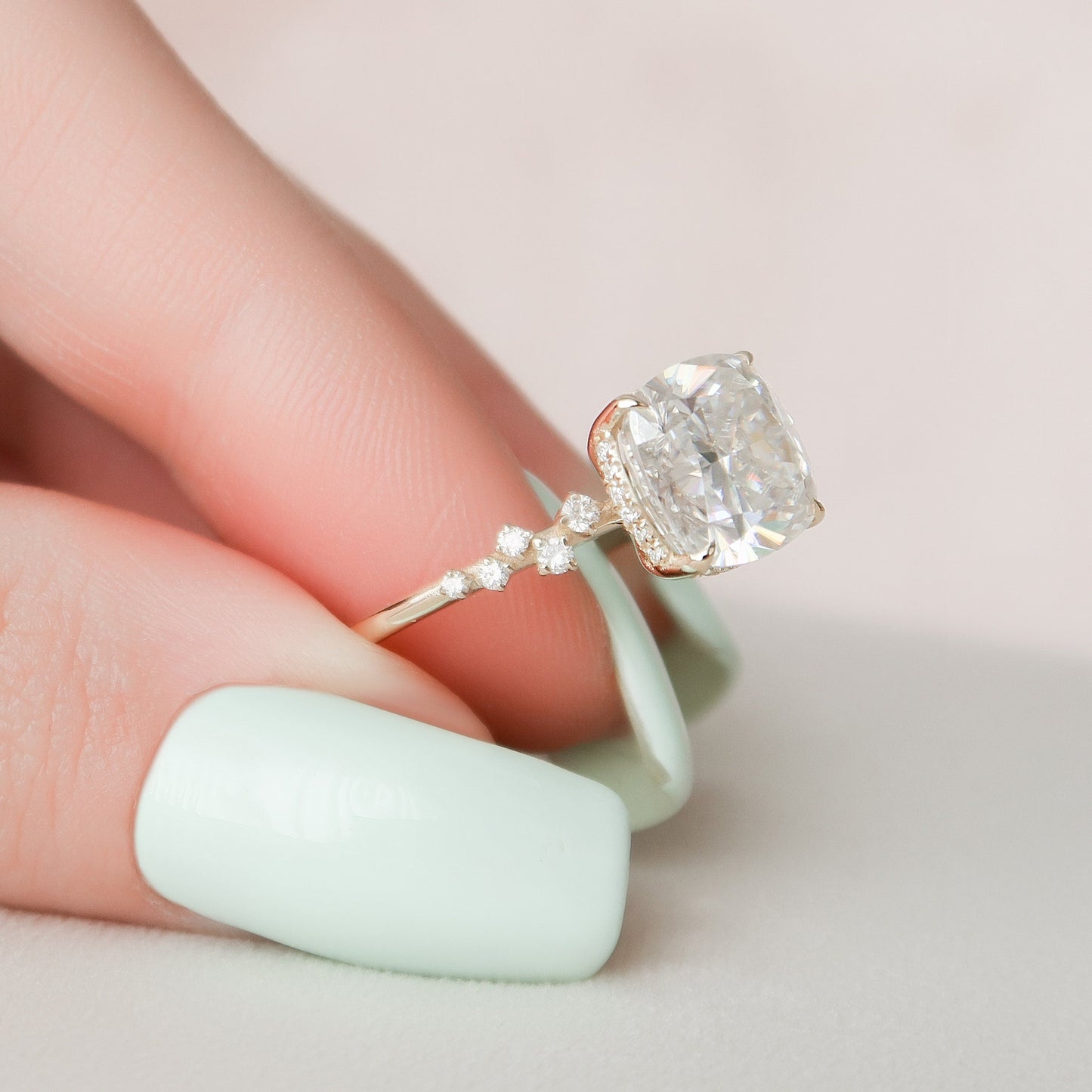 4.0 CT Cushion Hidden Halo Pave Style Moissanite Engagement Ring 5