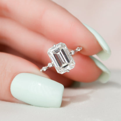 3.0 CT Emerald Cut Dainty Pave Moissanite Engagement Ring 2