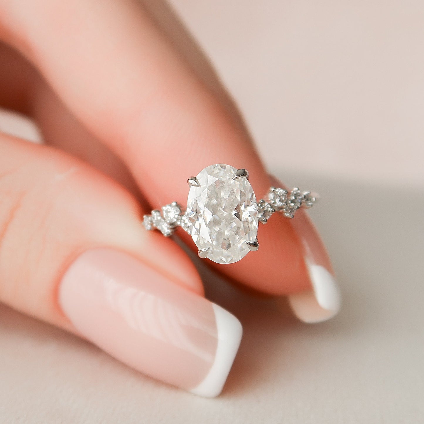 2.0 CT Oval Cut Hidden Halo Pave Style Moissanite Engagement Ring 2