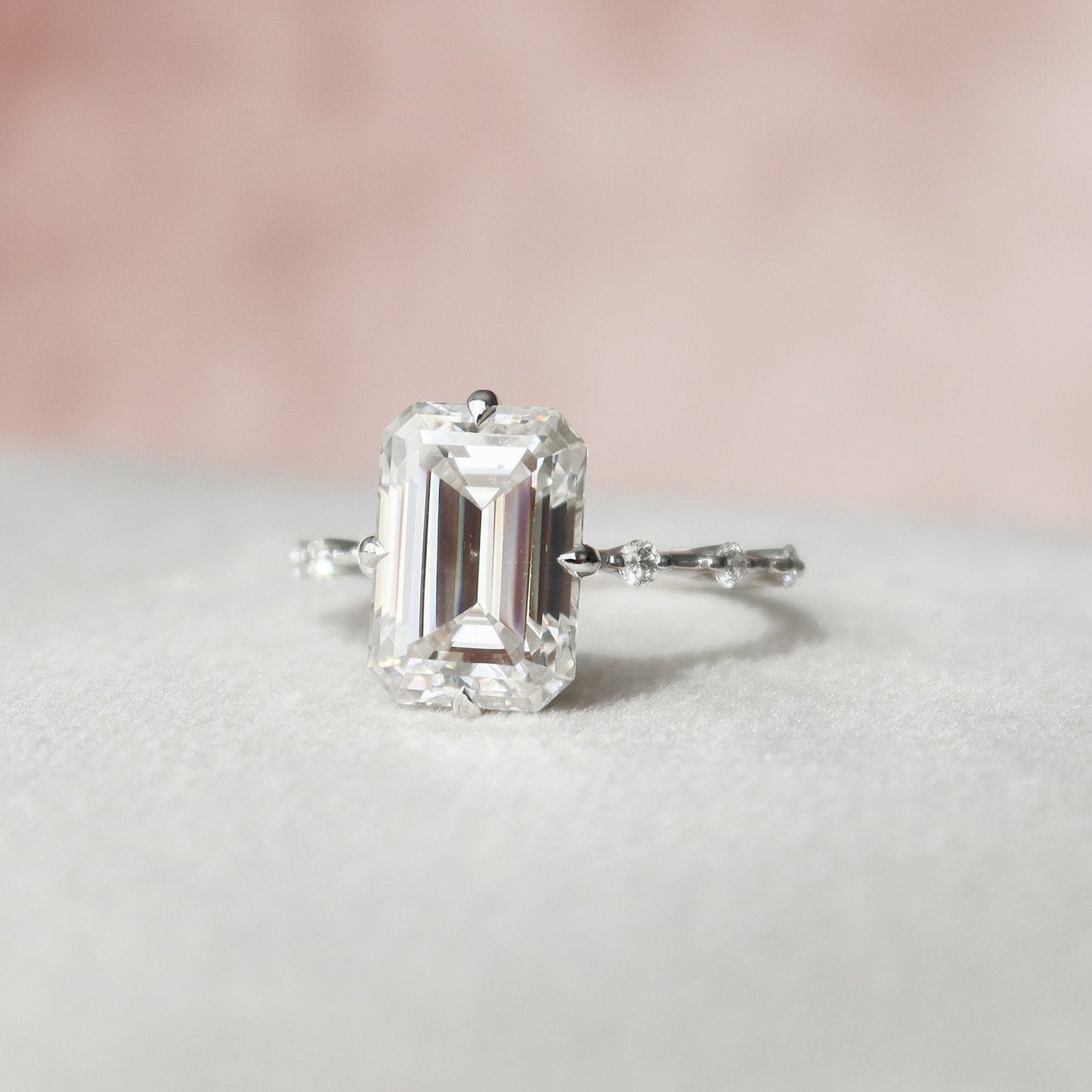 3.0 CT Emerald Cut Dainty Pave Moissanite Engagement Ring 1