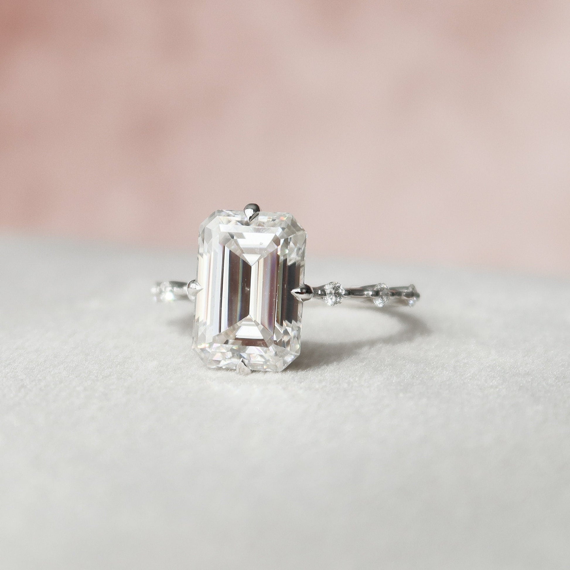 3.0 CT Emerald Cut Dainty Pave Moissanite Engagement Ring 1