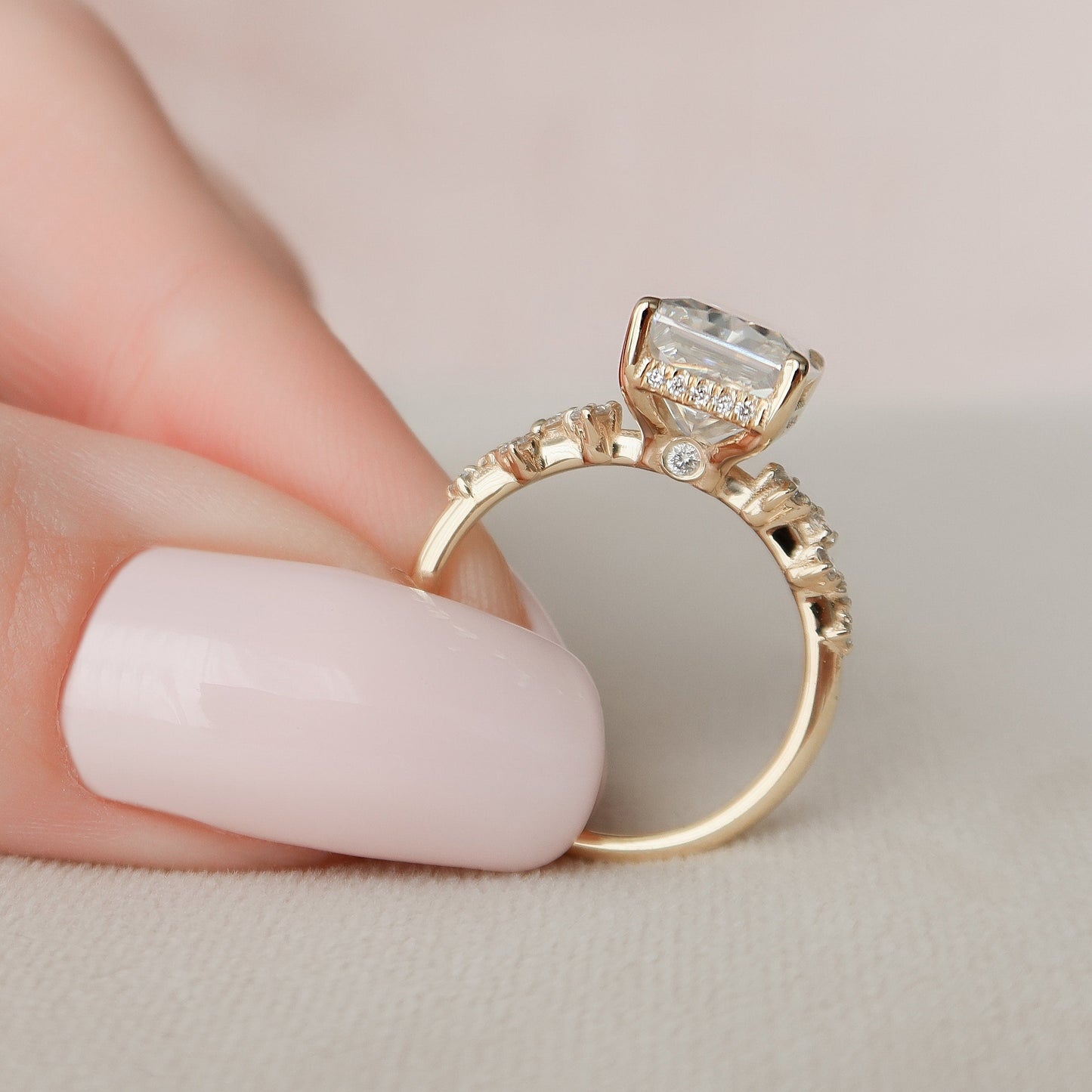 3.5 CT Radiant Cut Hidden Halo Pave Style Moissanite Engagement Ring 5