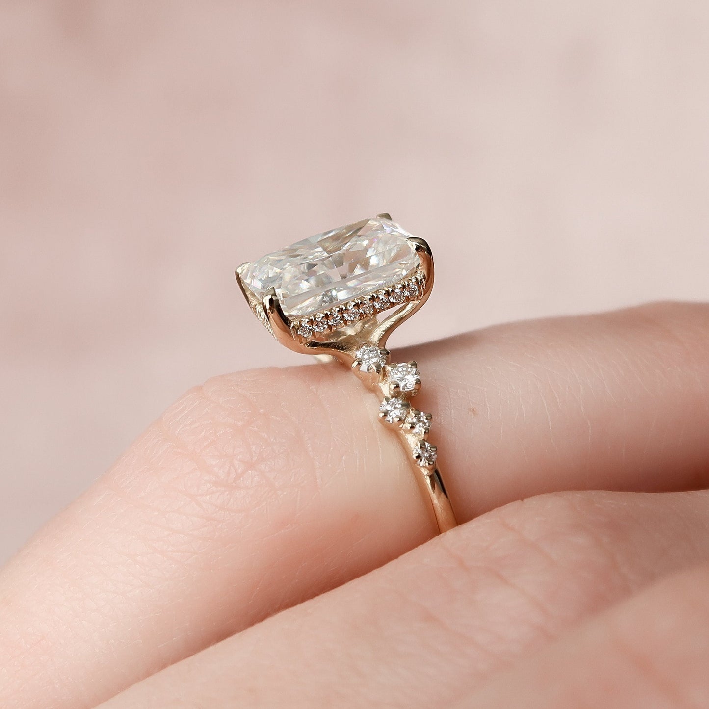 3.5 CT Radiant Cut Hidden Halo Pave Style Moissanite Engagement Ring 7