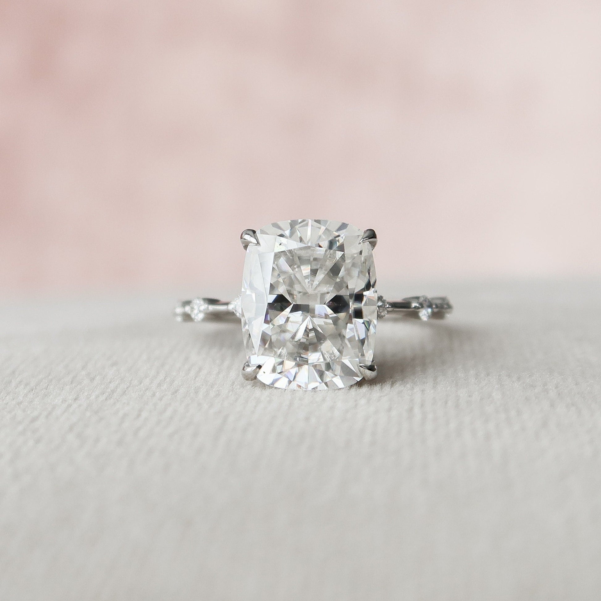5.0 CT Cushion Cut Dainty Pave Moissanite Engagement Ring 1