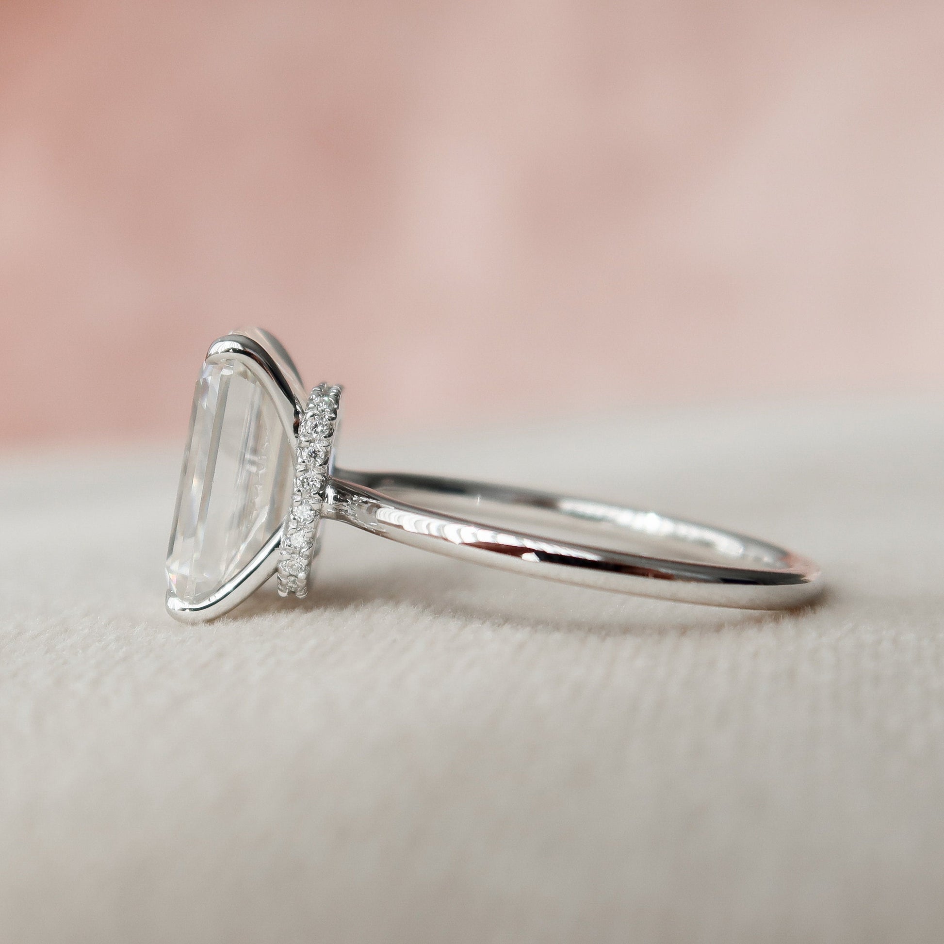 5.0 CT Emerald Cut Hidden Halo Style Moissanite Engagement Ring 4