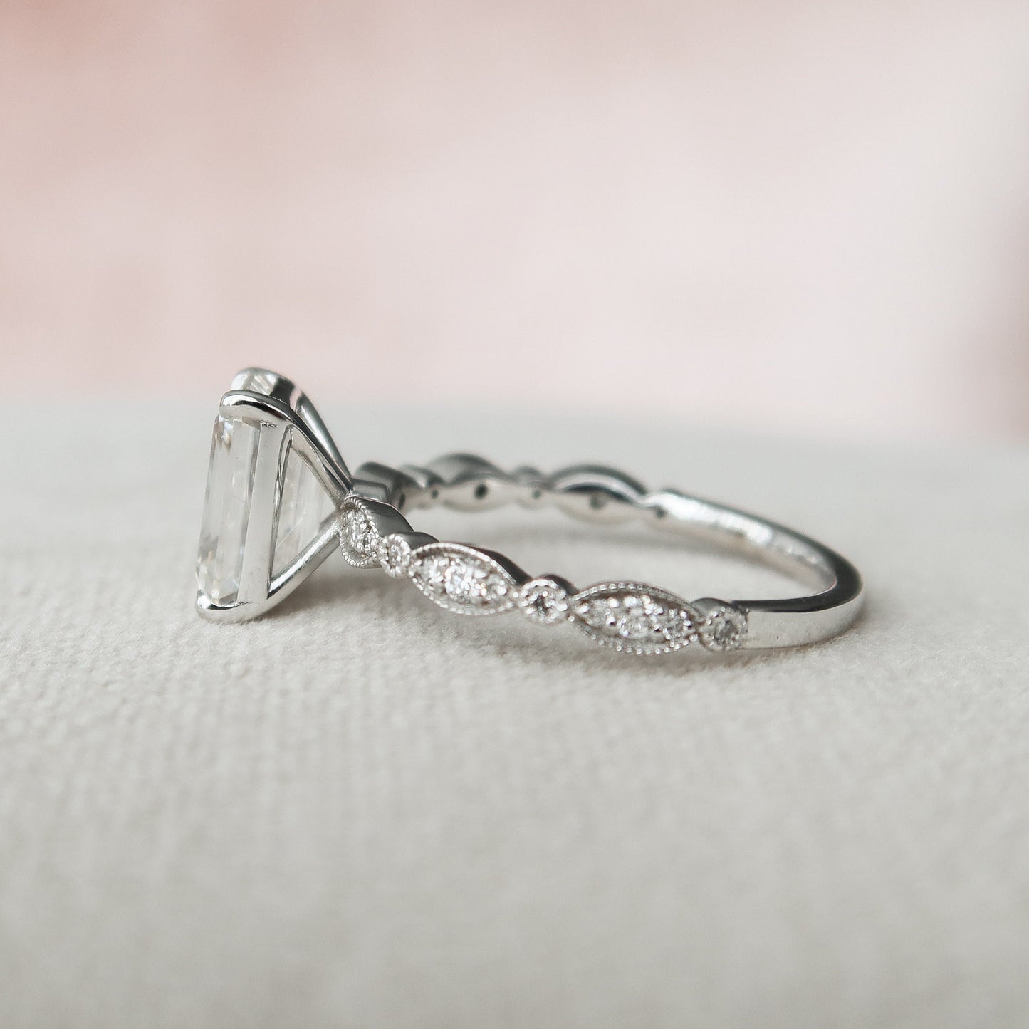 2.0 CT Emerald Milgrain Pave Vintage Style Moissanite Engagement Ring 5