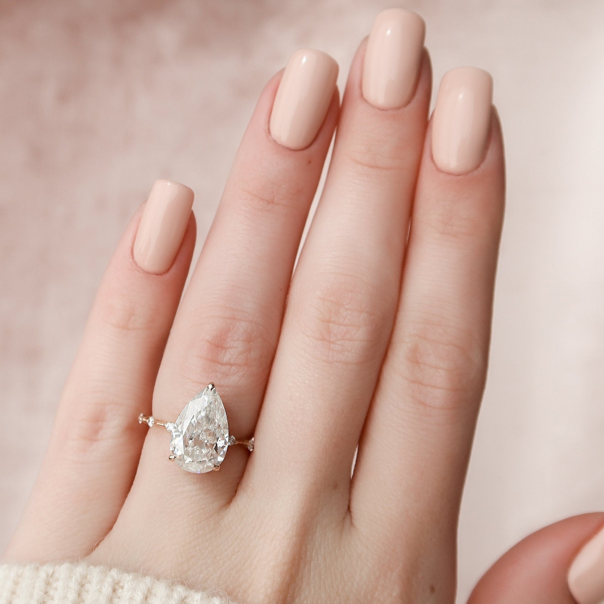 4.0 CT Pear Hidden Halo Dainty Pave Style Moissanite Engagement Ring 4