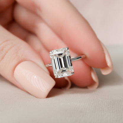 5.0 CT Emerald Cut Hidden Halo Style Moissanite Engagement Ring 2