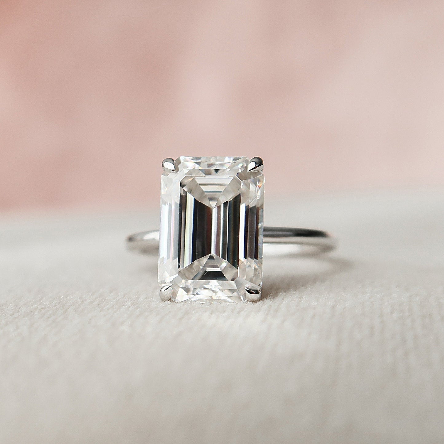 5.0 CT Emerald Cut Hidden Halo Style Moissanite Engagement Ring 1