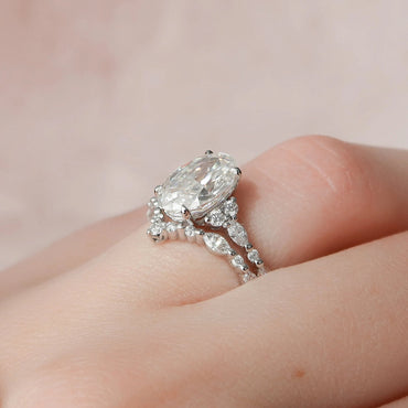 Marquise Cut Cluster Styled Lab Grown Bridal Ring Set