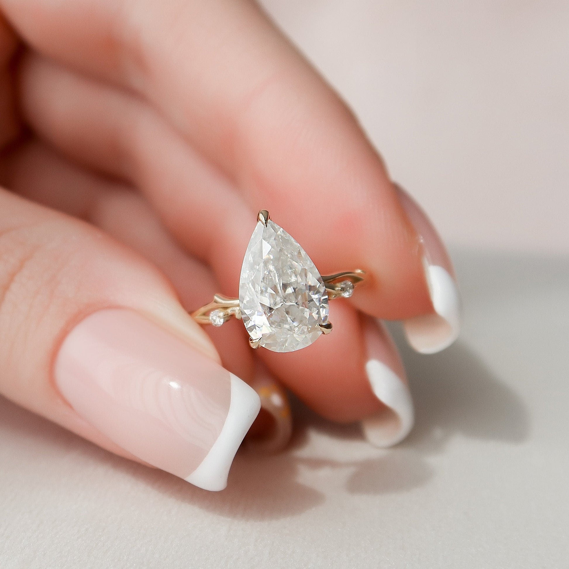 2.5 CT Pear Cut Twig Pave Moissanite Engagement Ring 2