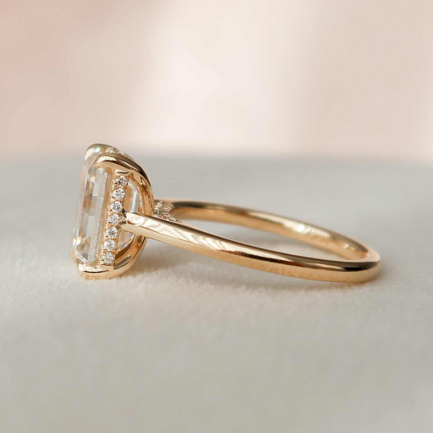 3.0 CT Emerald Cut Hidden Halo Moissanite Engagement Ring 4