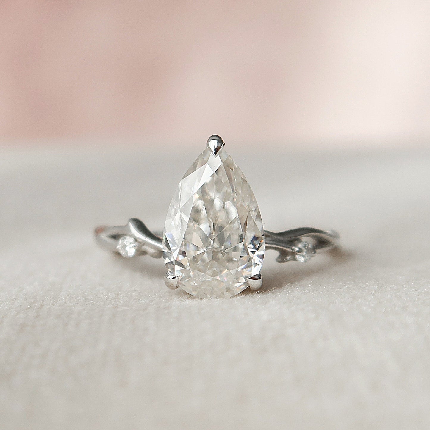 1.5 CT Pear Cut Twig Pave Moissanite Engagement Ring 10