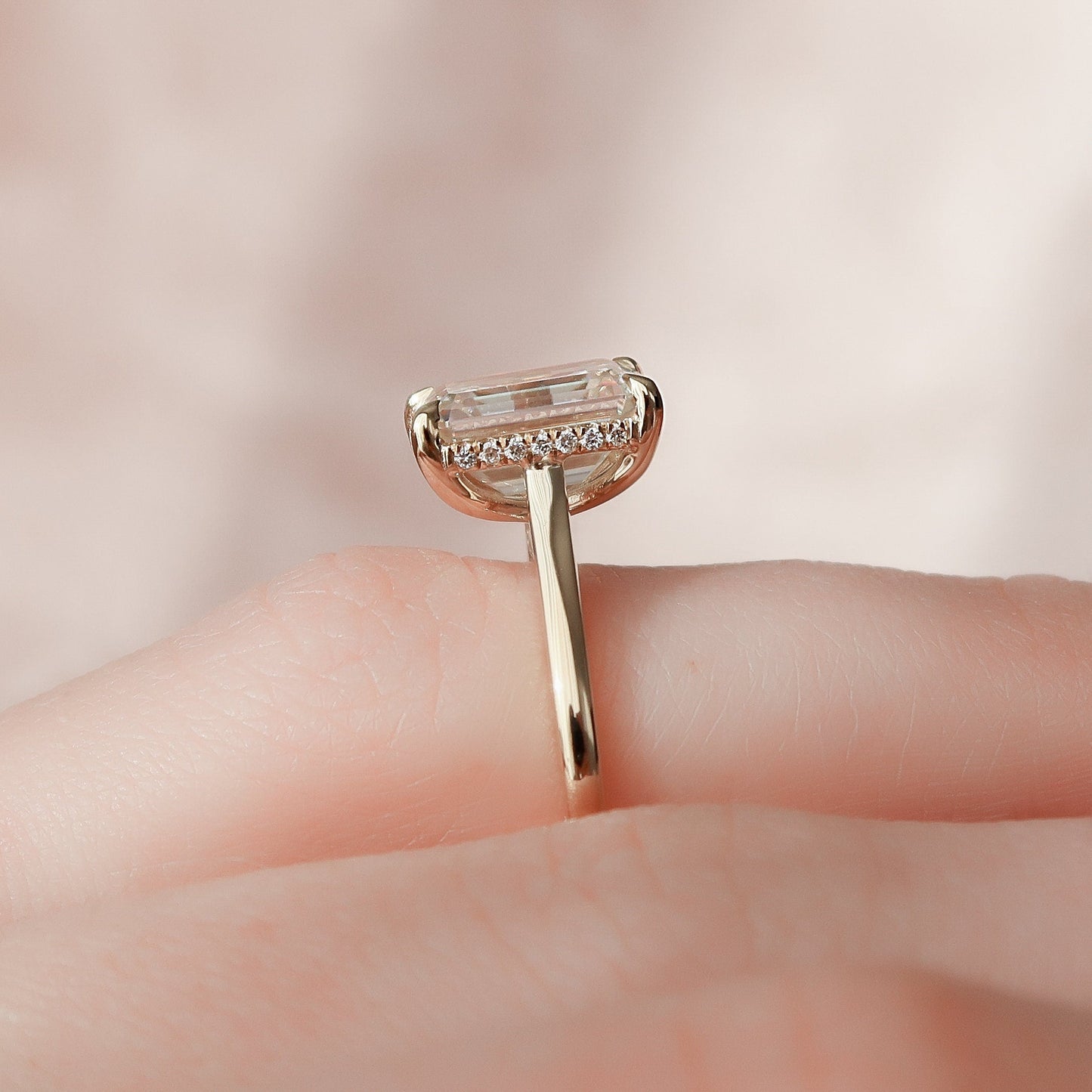 3.0 CT Emerald Cut Hidden Halo Moissanite Engagement Ring 7