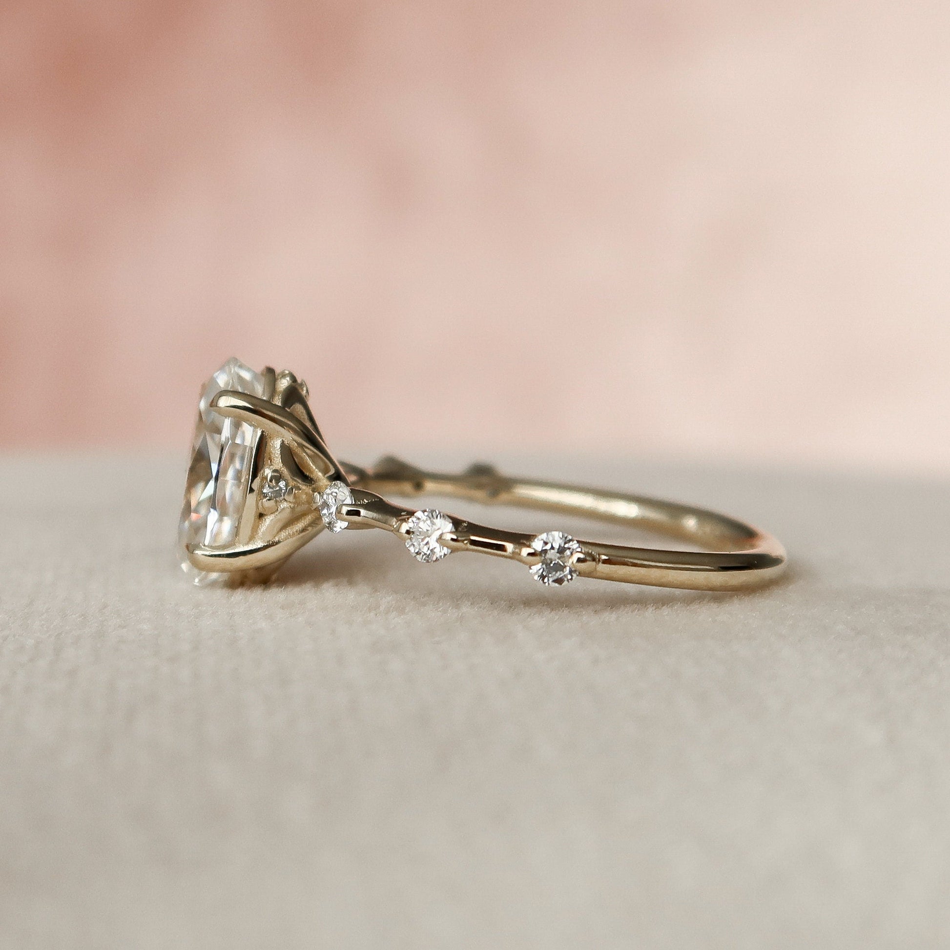 1.5 CT Oval Cut Dainty Pave Moissanite Engagement Ring 2