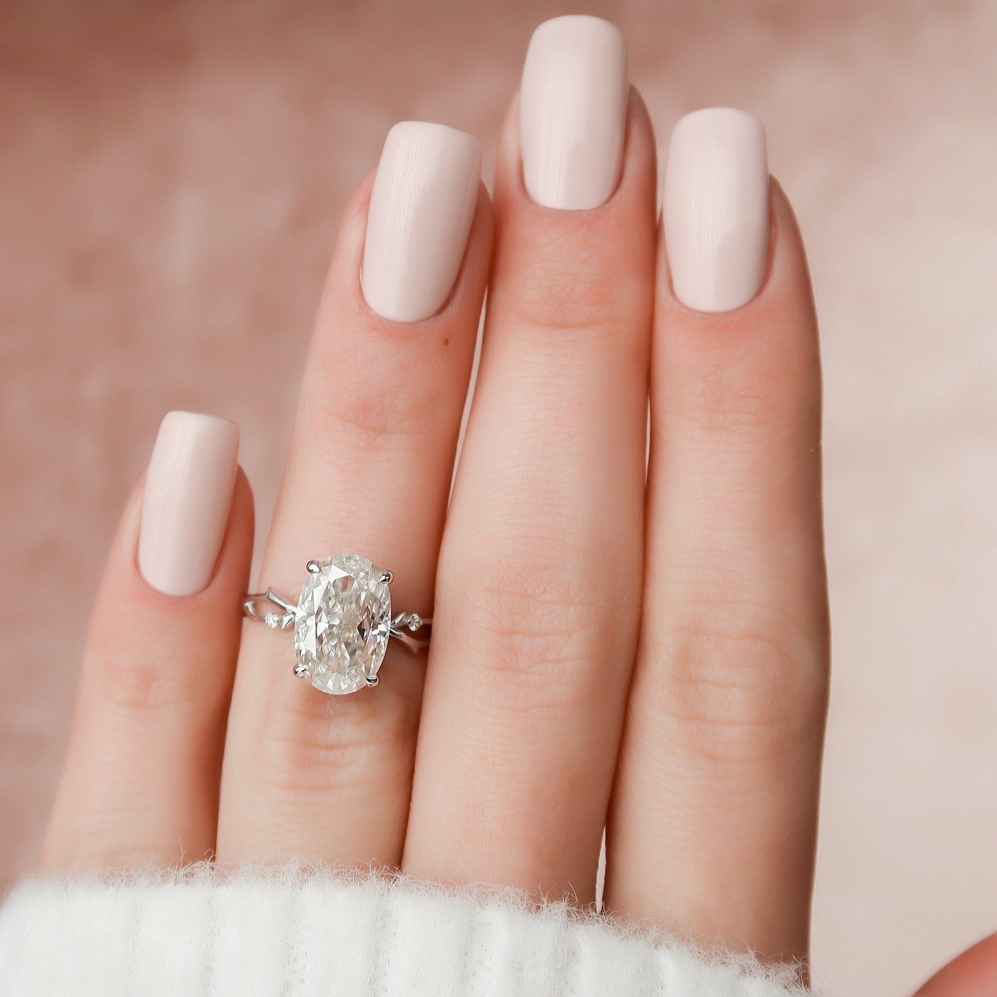 3.5 CT Oval Cut Twig Pave Moissanite Engagement Ring 4