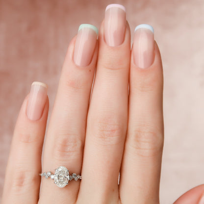1.5 CT Oval Pave Moissanite Engagement Ring With Hidden Halo Setting 2