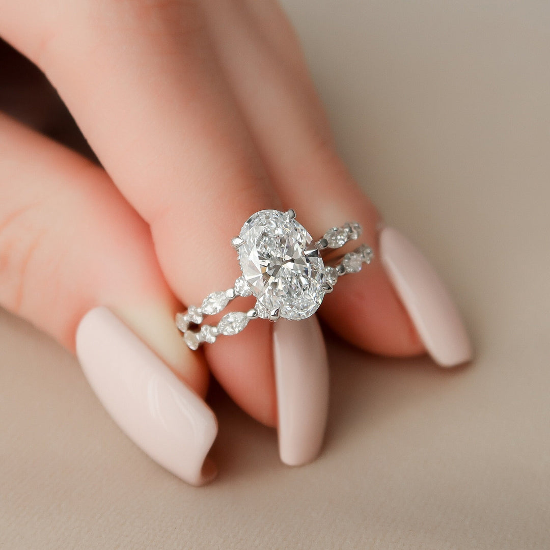Marquise Cut Cluster Styled Lab Grown Bridal Ring Set
