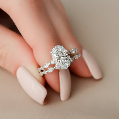 Marquise Cut Cluster Styled Lab Grown Bridal Ring Set