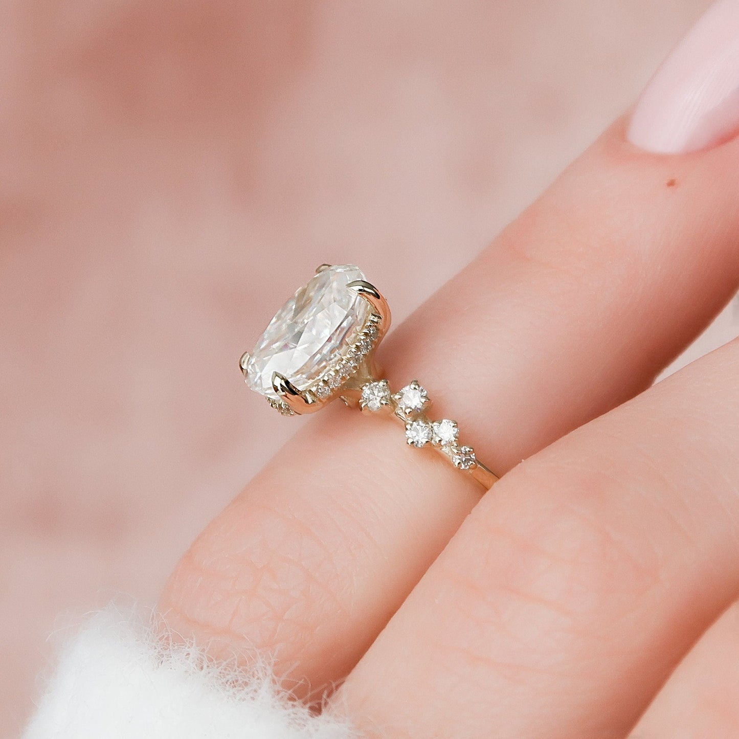 2.0 CT Oval Cut Hidden Halo Pave Style Moissanite Engagement Ring 7