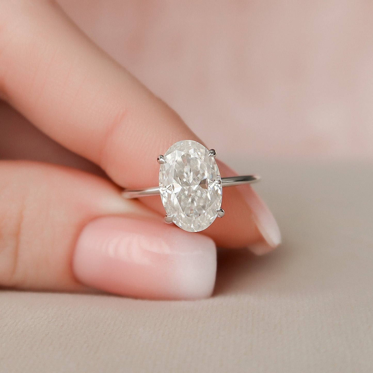 3.5 CT Oval Cut Hidden Halo Moissanite Engagement Ring 2
