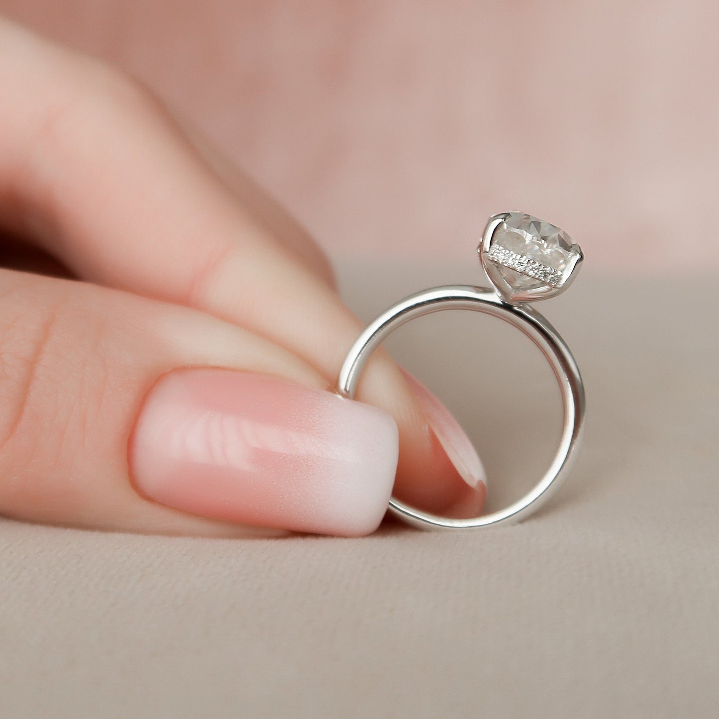 3.5 CT Oval Cut Hidden Halo Moissanite Engagement Ring 7