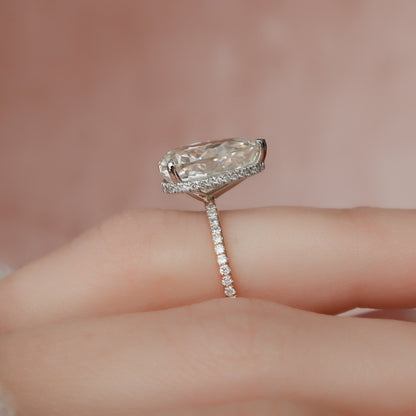 3.5 CT Pear Hidden Halo & Pave Setting Moissanite Engagement Ring 8