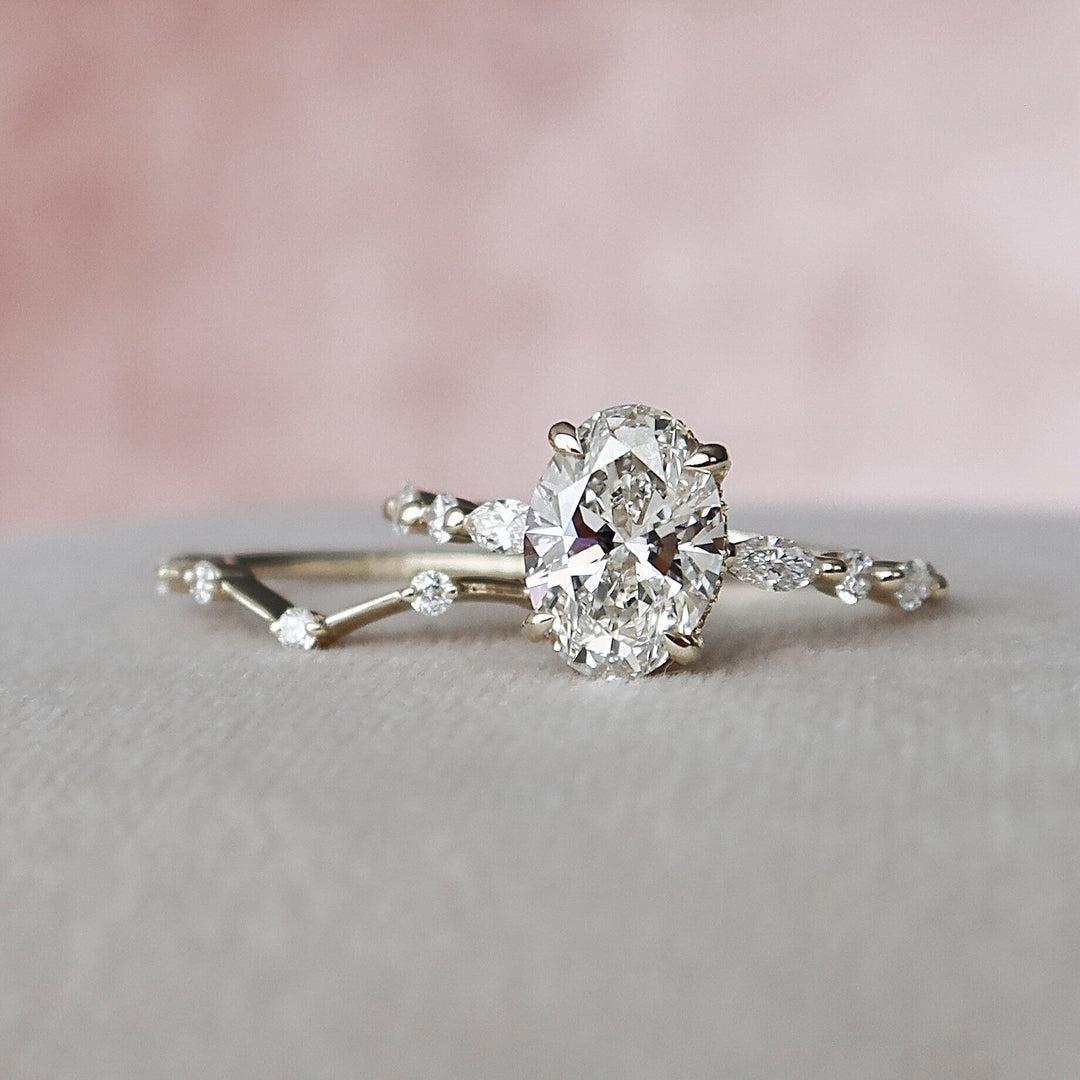 Marquise Cut Cluster Styled Lab Grown Bridal Ring Set