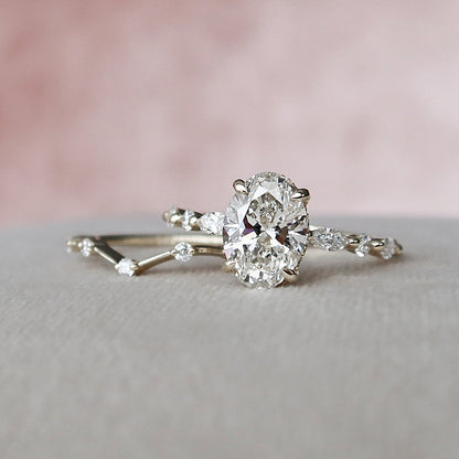 Marquise Cut Cluster Styled Lab Grown Bridal Ring Set