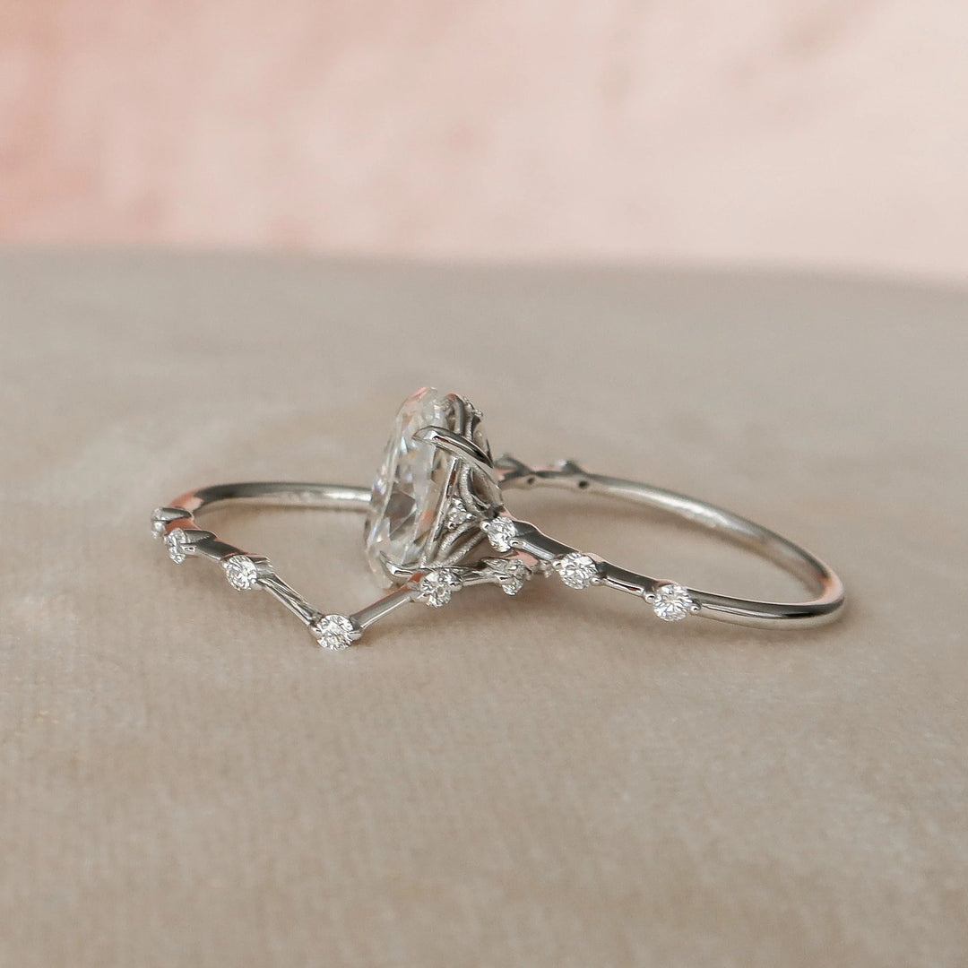 Marquise Cut Cluster Styled Lab Grown Bridal Ring Set