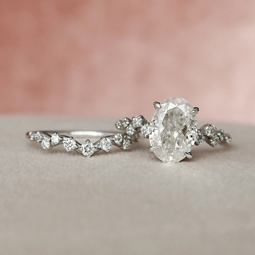 Marquise Cut Cluster Styled Lab Grown Bridal Ring Set