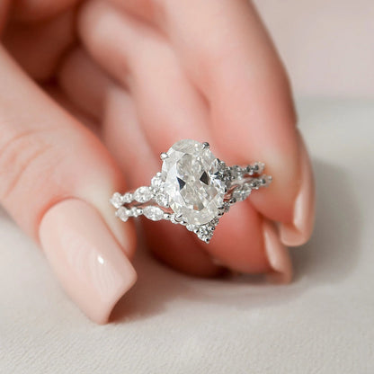 Marquise Cut Cluster Styled Lab Grown Bridal Ring Set