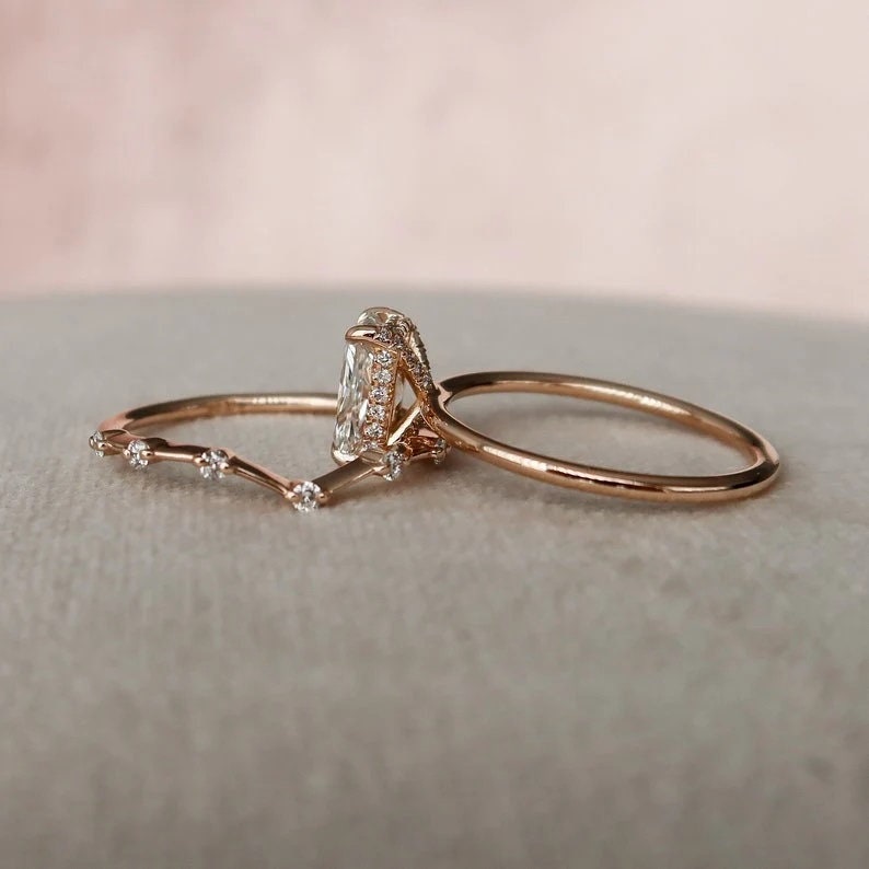 Marquise Cut Cluster Styled Lab Grown Bridal Ring Set