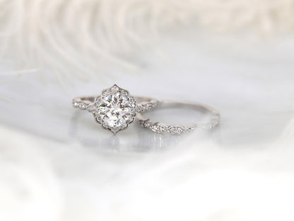1.7 CT Cushion Cut Floral Halo & Pave Lab Grown Diamond Bridal Ring Set