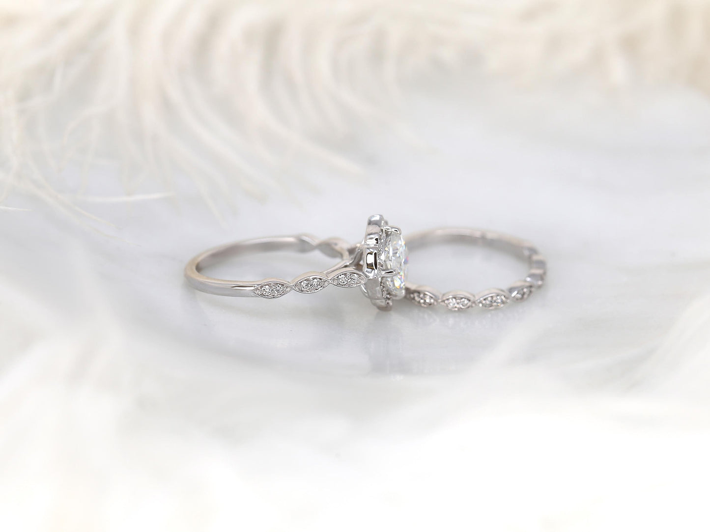 1.7 CT Cushion Cut Floral Halo & Pave Lab Grown Diamond Bridal Ring Set