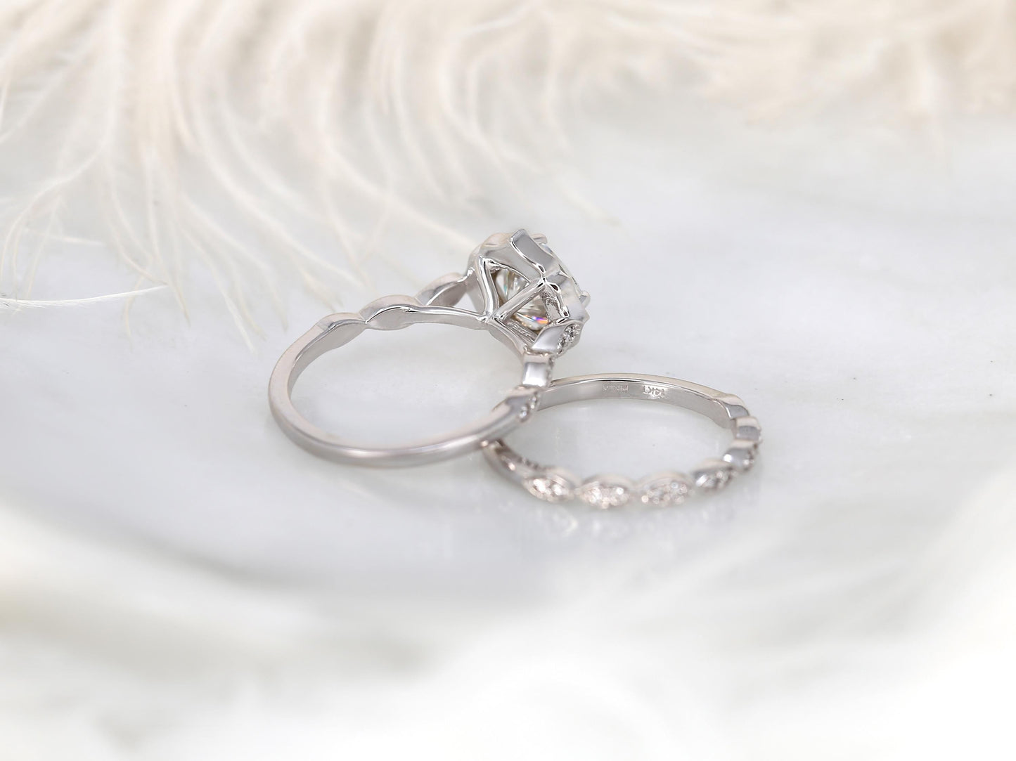 1.7 CT Cushion Cut Floral Halo & Pave Lab Grown Diamond Bridal Ring Set