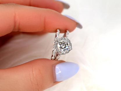 1.7 CT Cushion Cut Floral Halo & Pave Lab Grown Diamond Bridal Ring Set