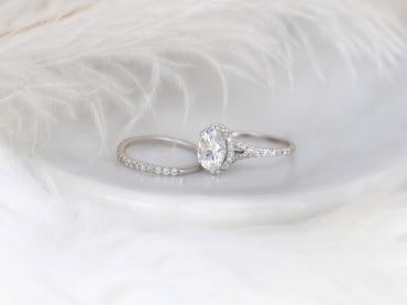 2 CT Oval Cut Halo & Pave Lab Grown Diamond Bridal Ring Set