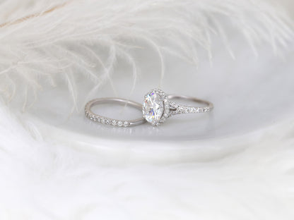 2 CT Oval Cut Halo & Pave Lab Grown Diamond Bridal Ring Set