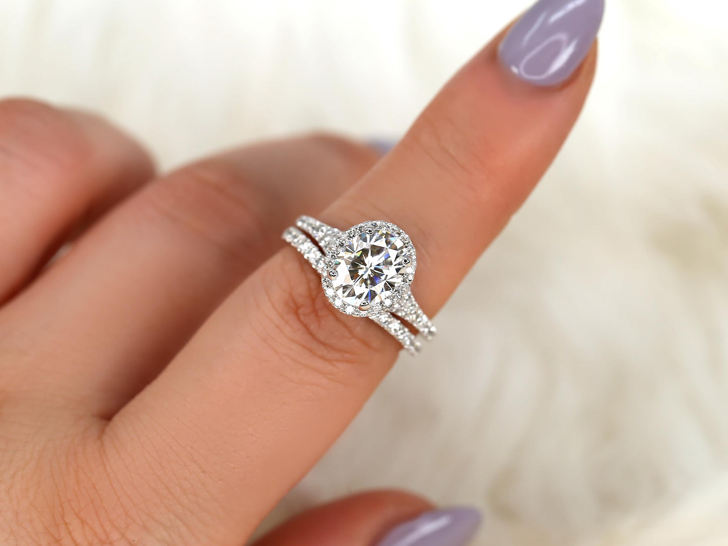 2 CT Oval Cut Halo & Pave Lab Grown Diamond Bridal Ring Set